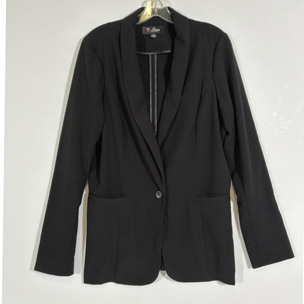 GUESS Mens L Black Single Button Blazer Sport Coat Q33N02W4A50